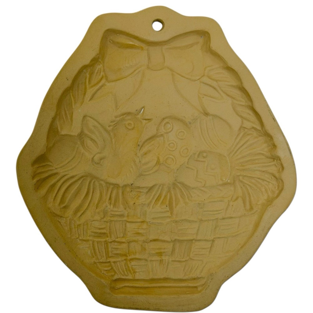 Vintage 1984 Brown Bag Cookie Art Stoneware Easter Basket Egg Bird Cookie Stamp